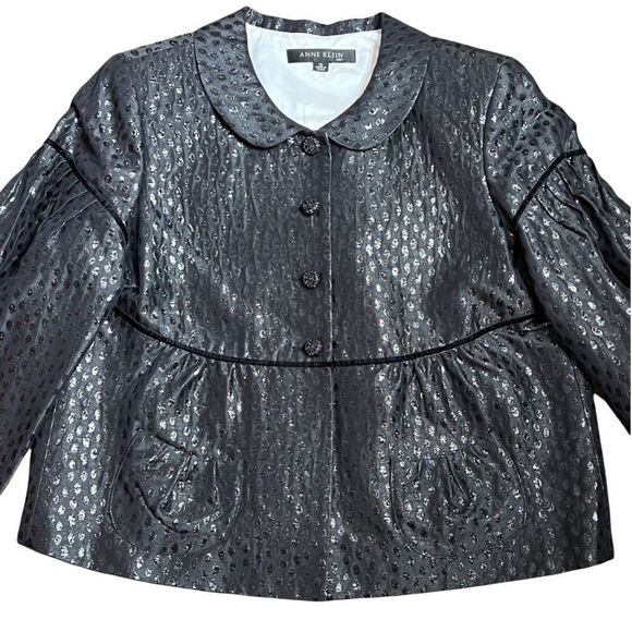 Ann klein Silk Blend Metallic Jacquard Empire Waist Balloon Sleeve Jacket - Picture 1 of 10